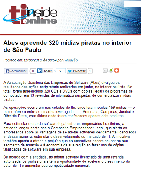 ABES apreende 320 mídias piratas no interior de São Paulo 